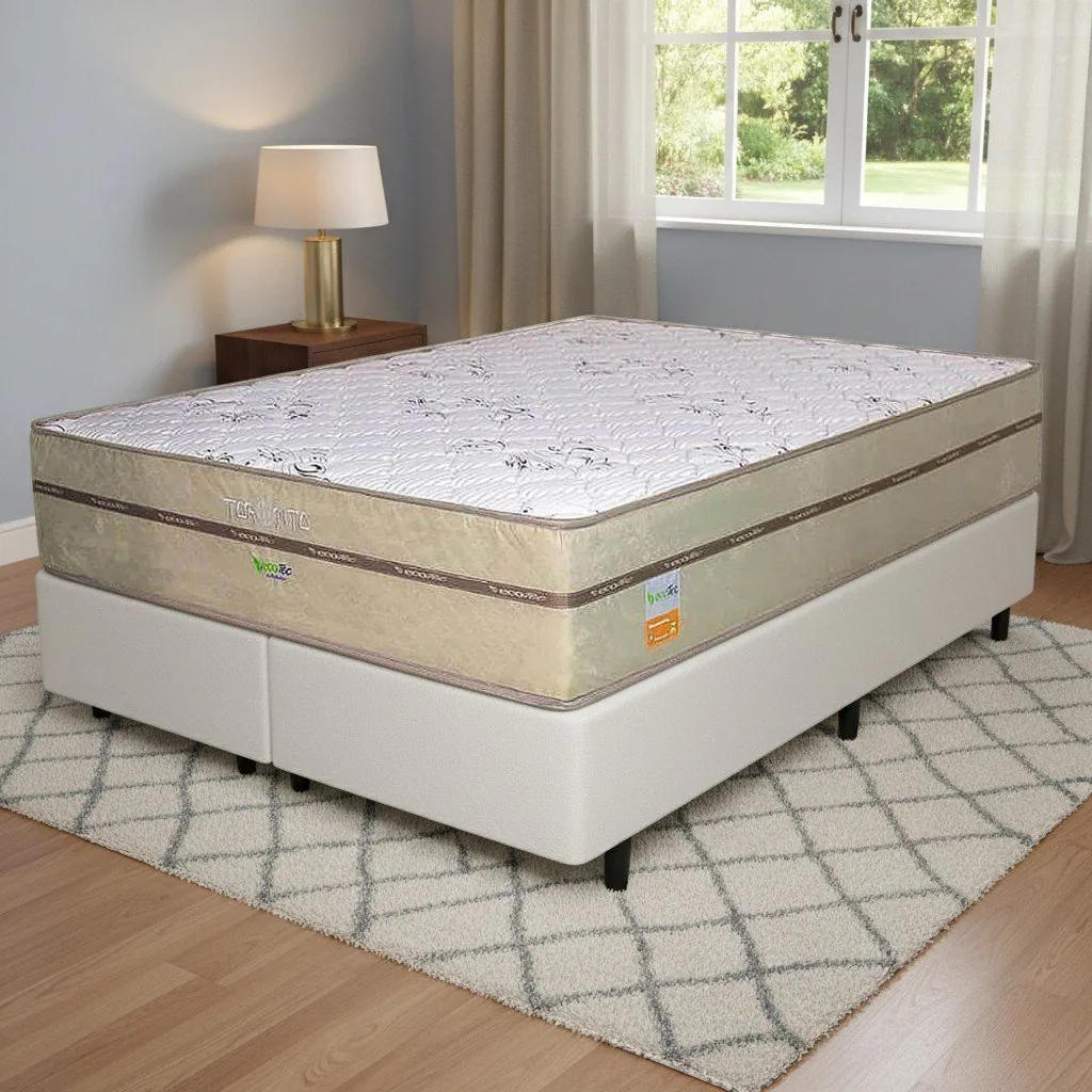 Colchão Queen Toronto 30 cm D28 Molas Ensacadas + Base Simples Corino Branco – ECOTEC + BIOSTAR