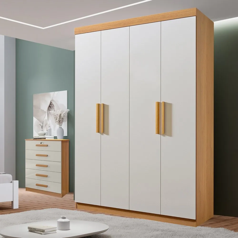 Guarda-Roupa 4 Portas Colibri + Cômoda Ipanema Cinamomo/Off White – D’DORO MÓVEIS