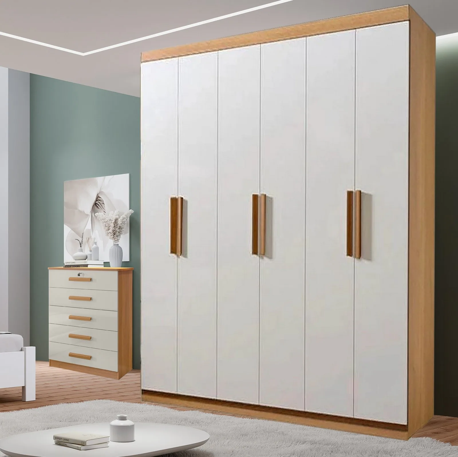 Guarda-Roupa 6 Portas Colibri + Cômoda Ipanema Cinamomo/Off White – D’DORO MÓVEIS