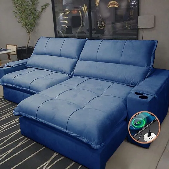 Sofá Retrátil e Reclinável Zeus/Afrodite 2,30 m Azul – ZARAT ESTOFADOS