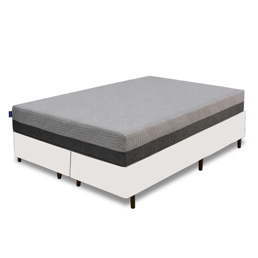 Colchão Queen Fit Visco 25 cm D28/D40 + Base Simples Corino Branco – UMAFLEX + BIOSTAR