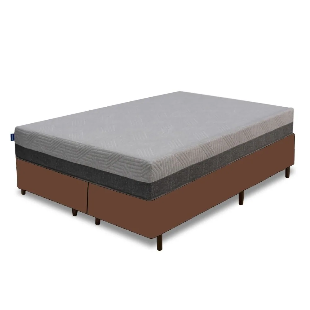 Colchão Queen Fit Visco 25 cm D28/D40 + Base Simples Corino Marrom – UMAFLEX + BIOSTAR