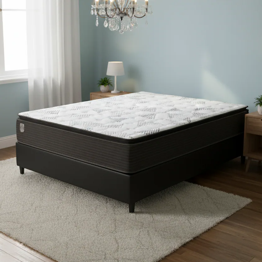 Colchão Casal Ravena 33 cm D26 Molas Ensacadas + Base Simples Corino Preto – UMAFLEX + BIOSTAR