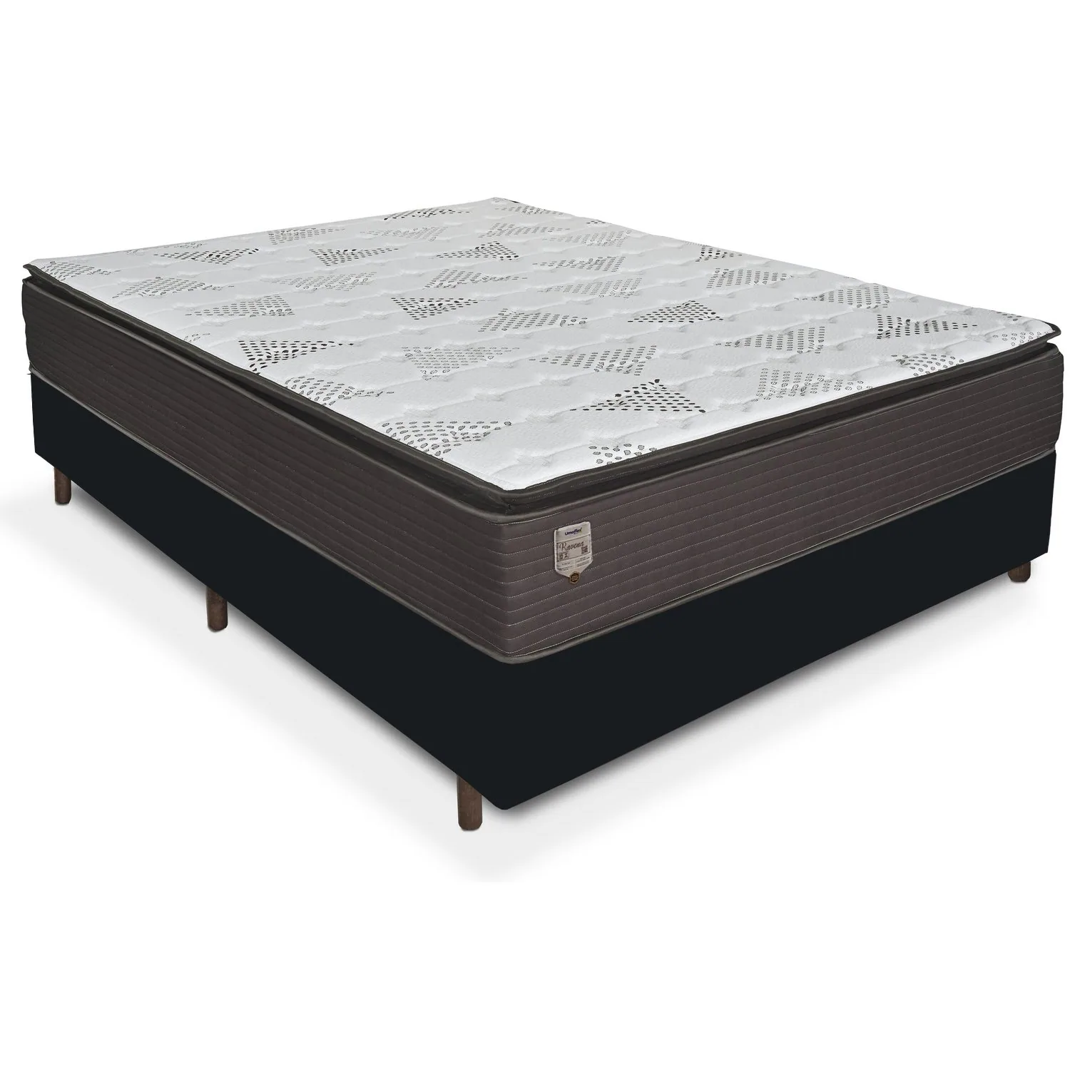 Colchão Casal Ravena 33 cm D26 Molas Ensacadas + Base Simples Corino Preto – UMAFLEX + BIOSTAR