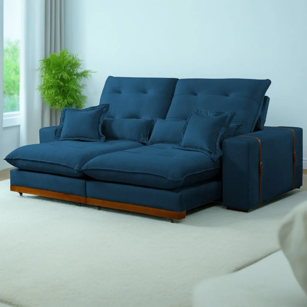 Sofá Retrátil e Reclinável Arthur/Toronto 2,50 m Azul 4061 – D’VITRINE ESTOFADOS