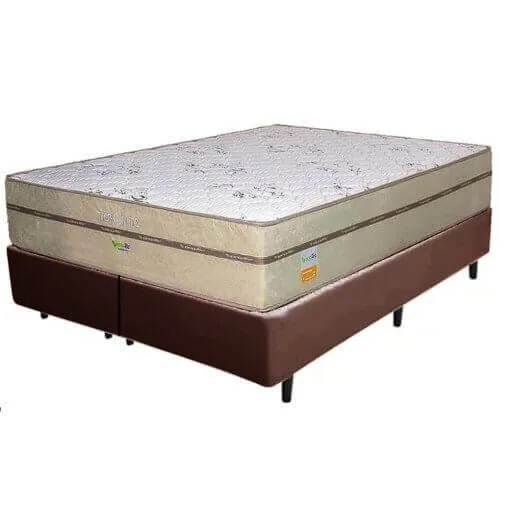 Colchão Queen Toronto 30 cm D28 Molas Ensacadas + Base Simples Corino Marrom – ECOTEC + ALTO NÍVEL