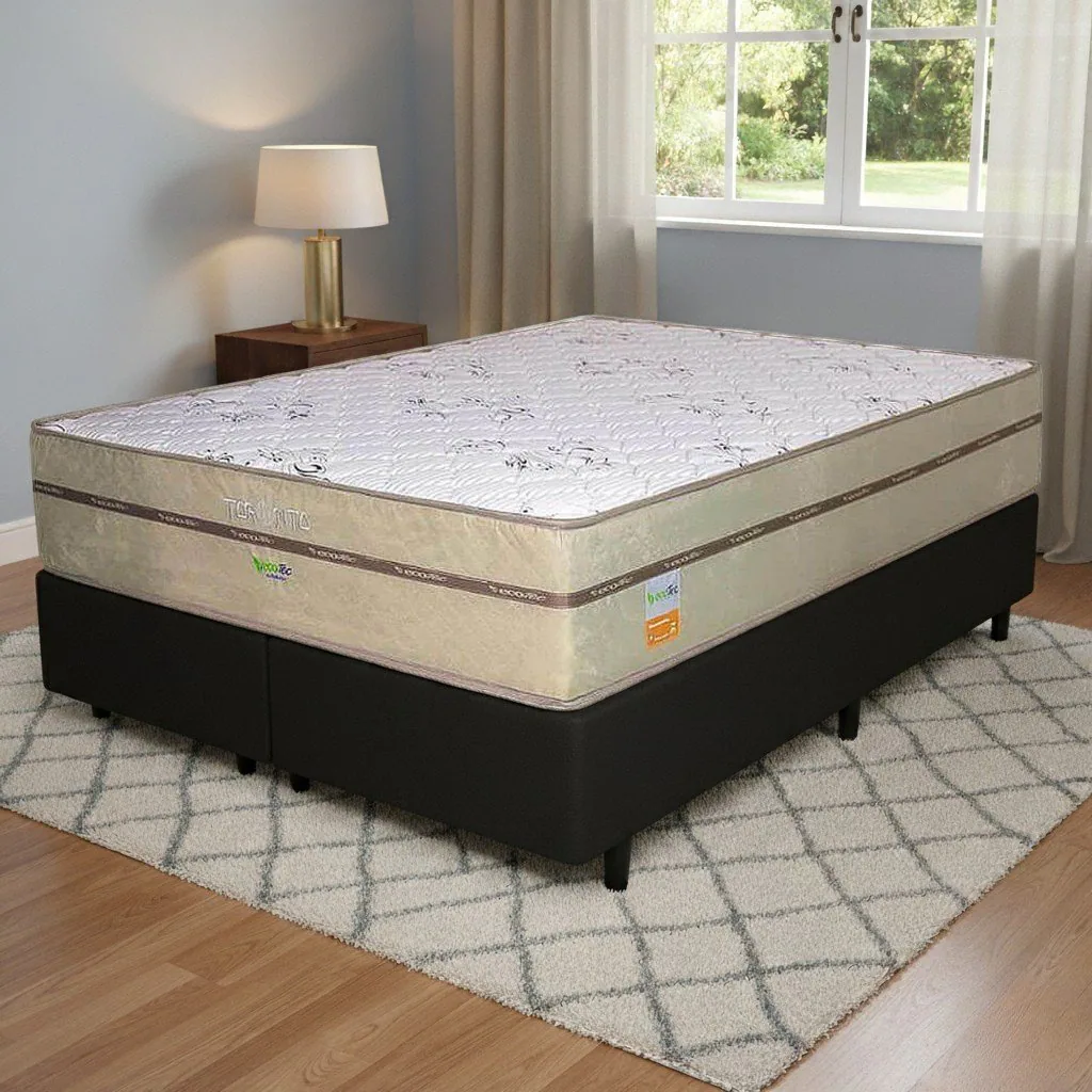 Colchão Queen Toronto 30 cm D28 Molas Ensacadas + Base Simples Corino Preto – ECOTEC + ALTO NÍVEL