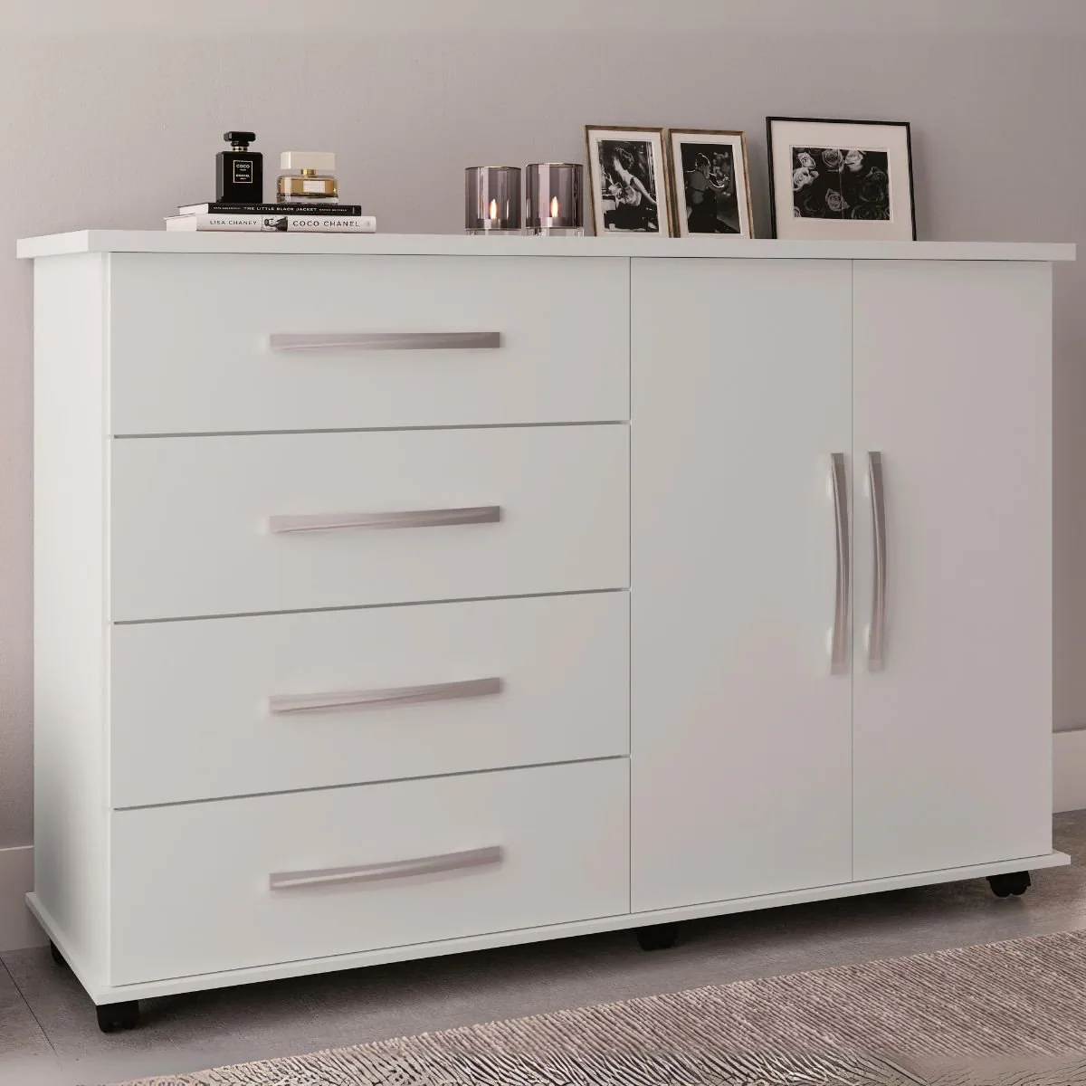 Cômoda 4 Gavetas com Sapateira Dupla Bali Branco – MÓVEIS PRIMUS