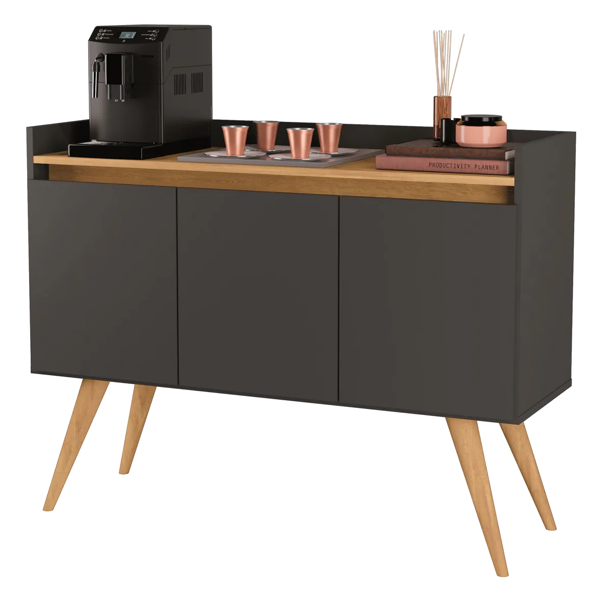 Buffet 3 Portas Gold Preto/Mel – MÓVEIS PRIMUS