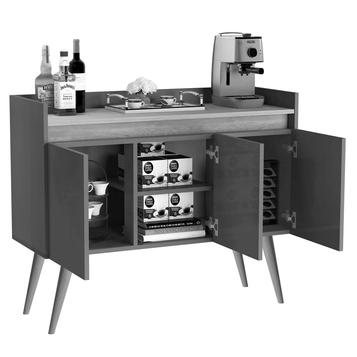 Buffet 3 Portas Gold Preto/Mel – MÓVEIS PRIMUS