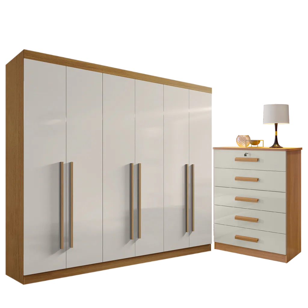 Guarda-Roupa 6 Portas Da Vinci + Cômoda Ipanema Cinamomo/Off White – D’DORO MÓVEIS