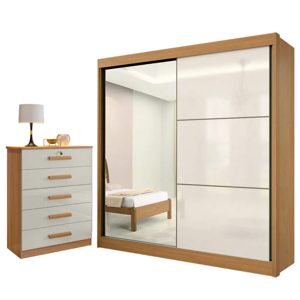 Guarda-Roupa 2 Portas Titanium + Cômoda Ipanema Cinamomo/Off White – D’DORO MÓVEIS