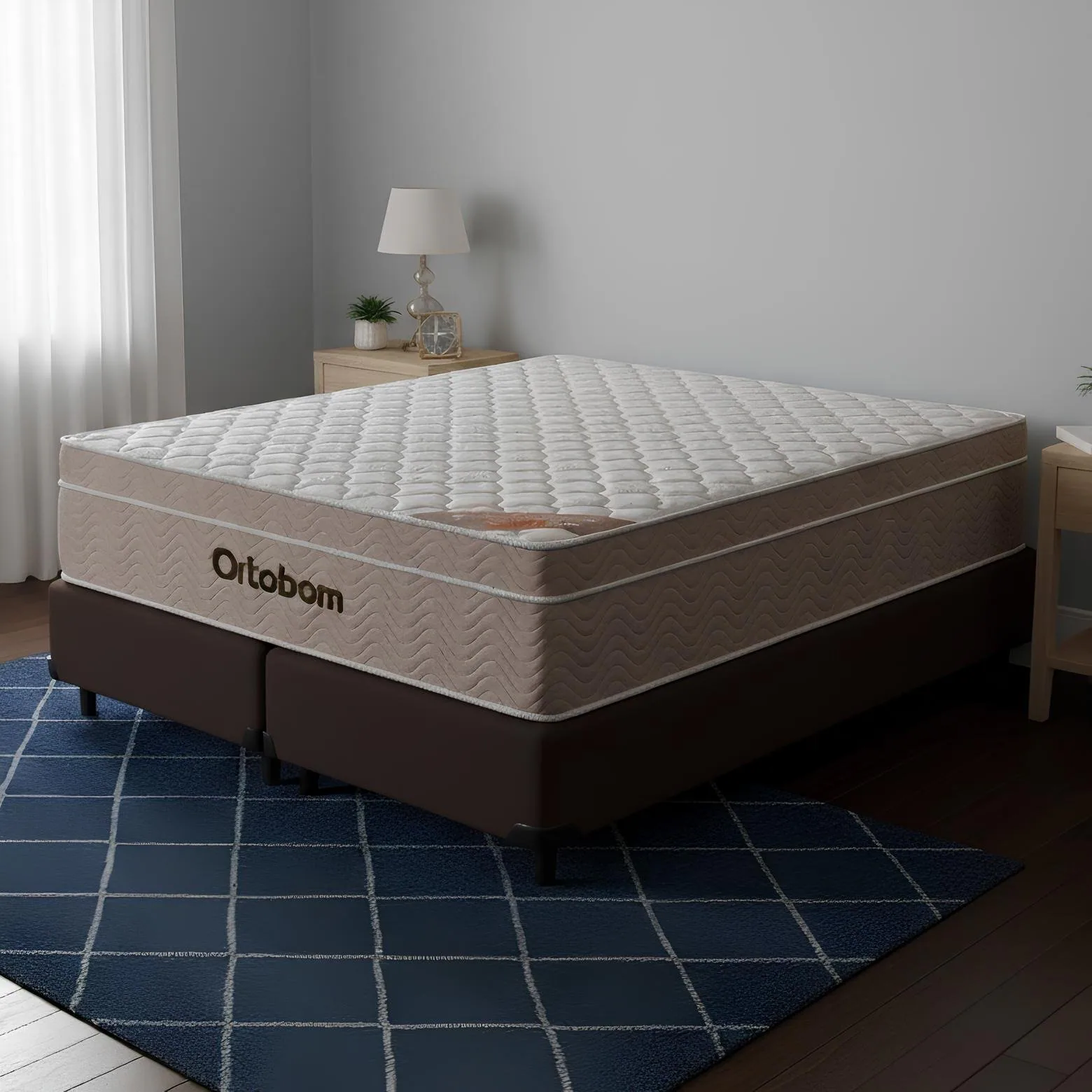 Colchão Queen Airtech Springpocket 25 cm D26 Molas Ensacadas + Base Simples Corino Marrom – ORTOBOM + ALTO NÍVEL