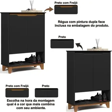 Sapateira Hall Flow Preto/Freijó – EJ MÓVEIS