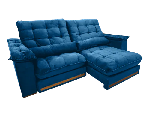 Sofá Retrátil e Reclinável Hércules/Zurique 2,50 m Veludo Azul – VICAM ESTOFADOS