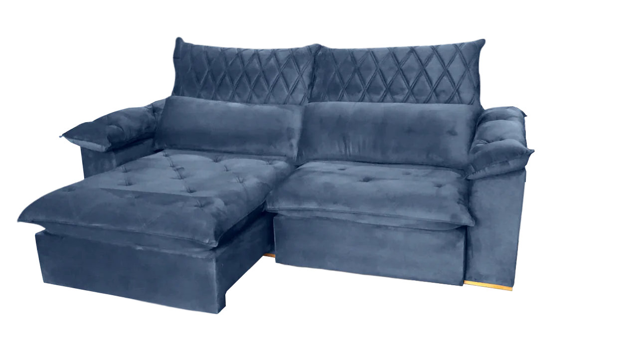 Sofá Retrátil e Reclinável Arezzo 2,50 m Veludo Azul – ARJAN DECOR