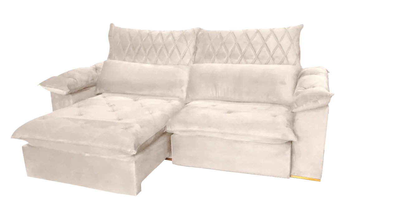 Sofá Retrátil e Reclinável Arezzo 2,50 m Veludo Marfim – ARJAN DECOR