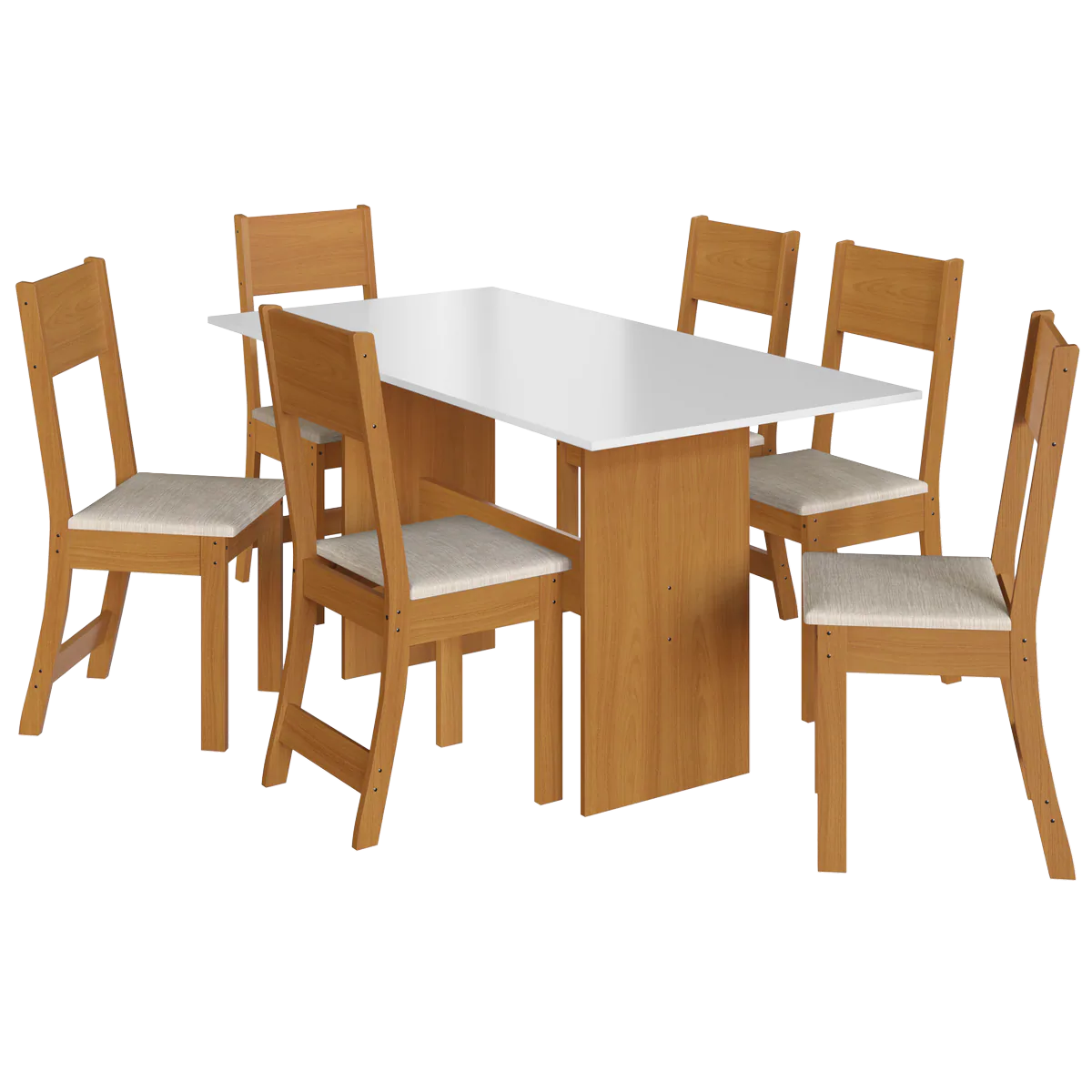 Mesa Karla 150 Freijó/Off White com 6 Cadeiras Linho Bege – INDÉKES