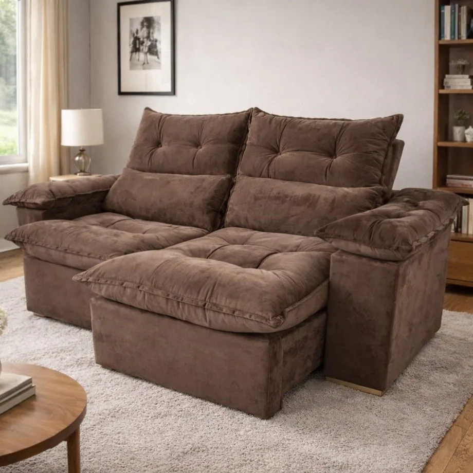 Sofá Retrátil e Reclinável Imperial 2,00 m Veludo Jolie Marrom 05 – IMPERIAL DECOR