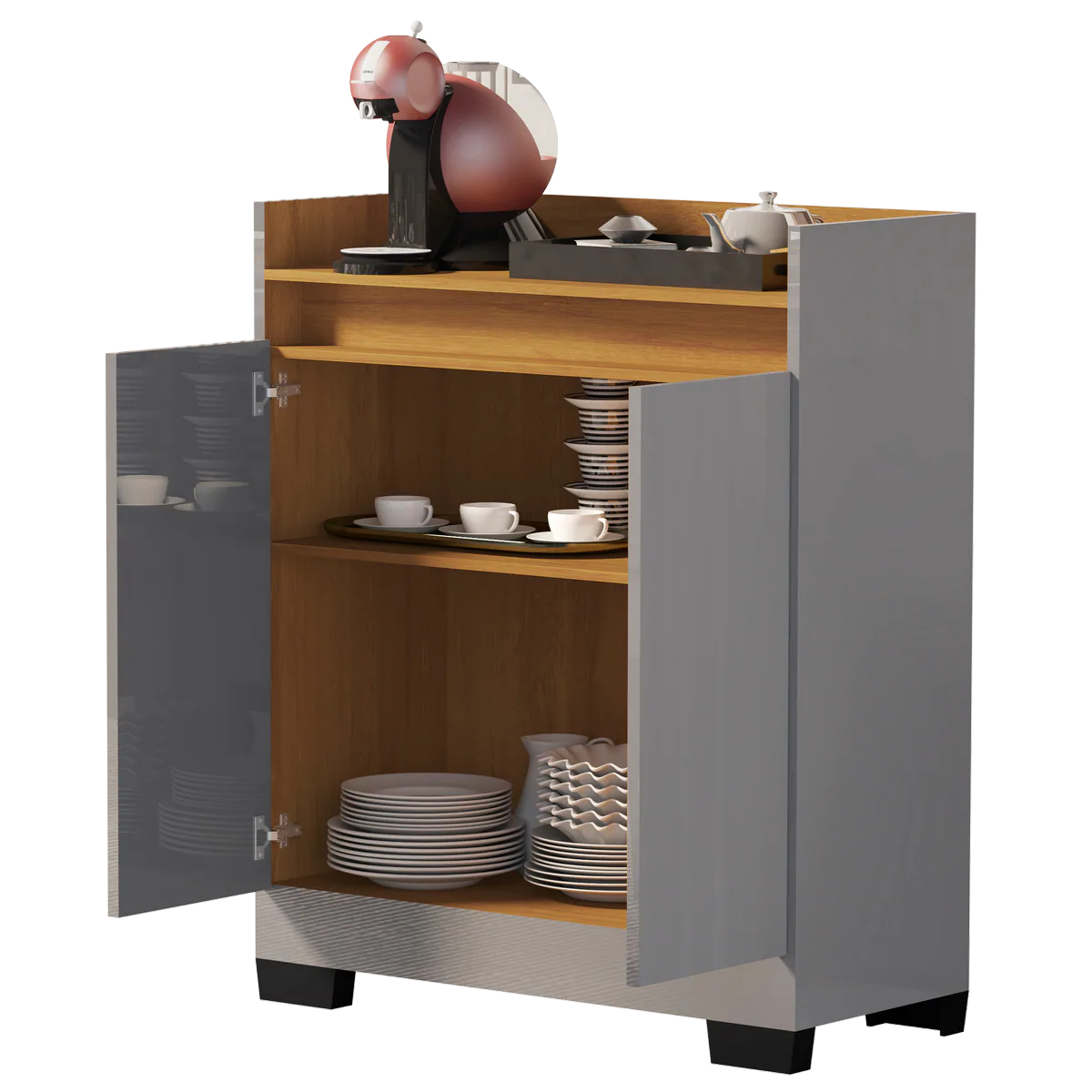 Buffet 2 Portas Real Cinza/Mel – MÓVEIS PRIMUS