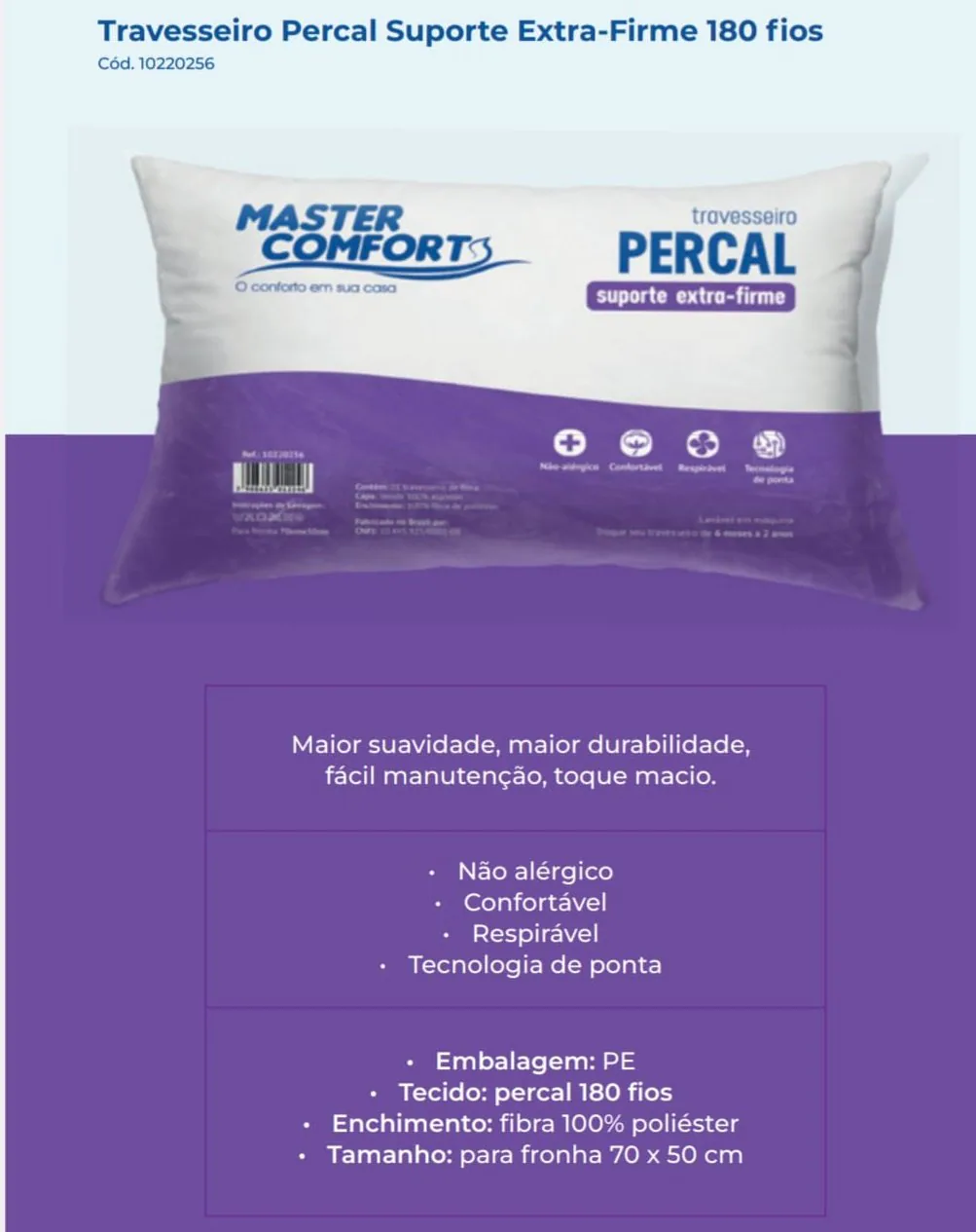 Travesseiro Fibra Percal Suporte Extra Firme – PILLOWTEX COLCHÕES