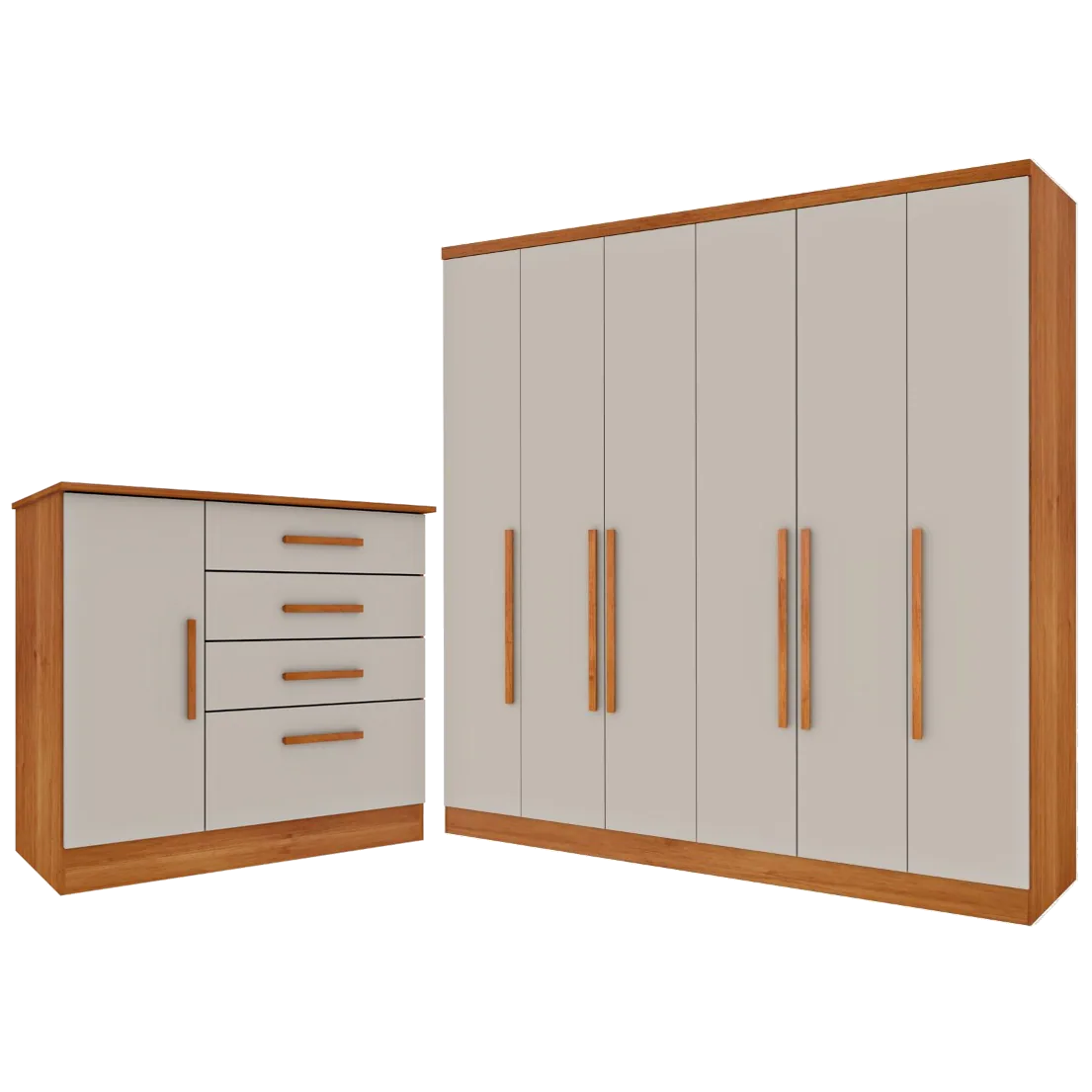 Guarda-Roupa 6 Portas Veneza/Padova + Cômoda Chicago/Berlim Cinamomo/Off White – TCIL