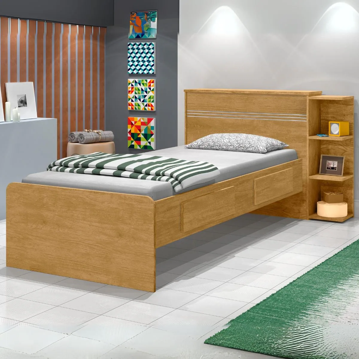 Cama Solteiro Baú Jade Nature – J&A MÓVEIS