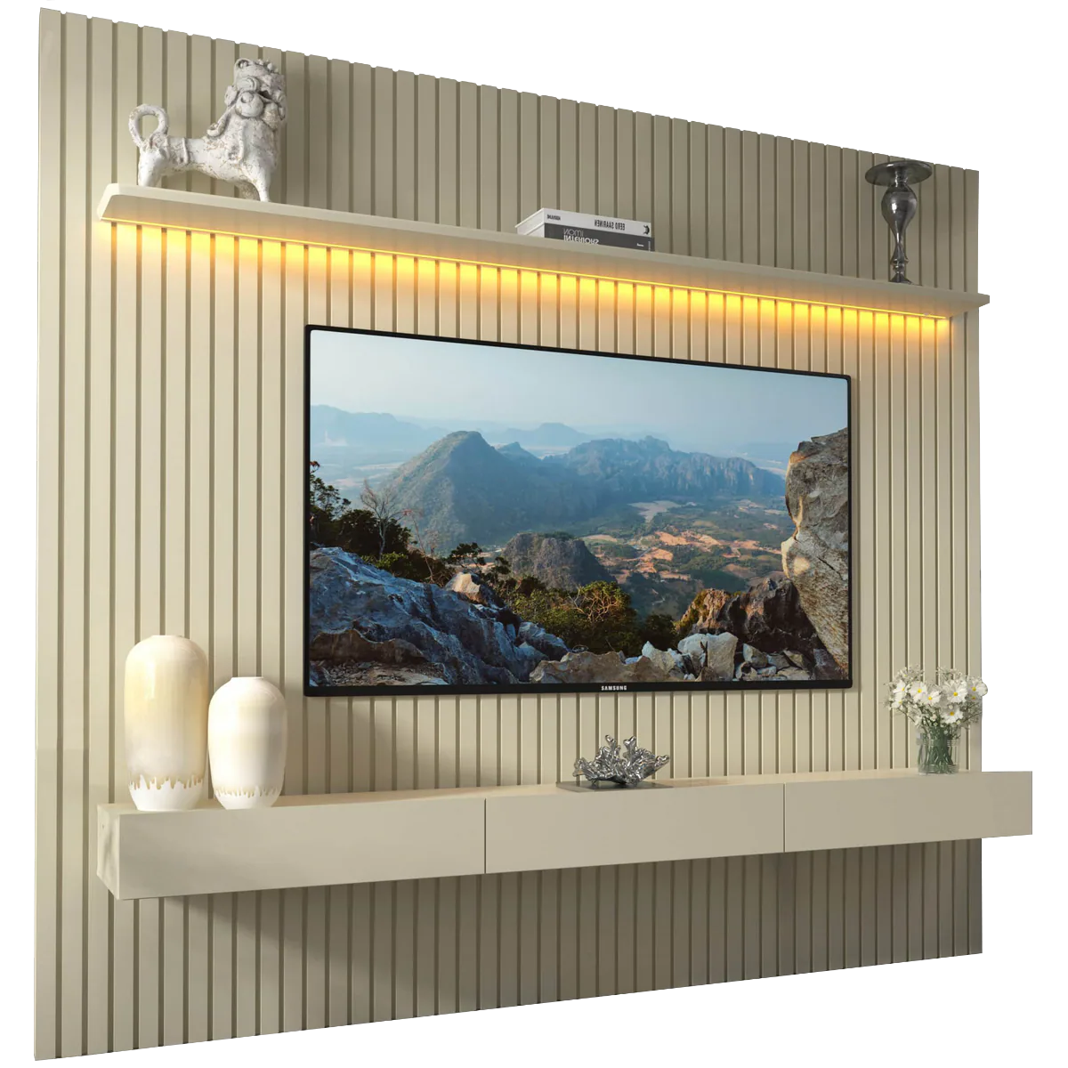 Home até 85″ Nobre Ripado 230(Com Nicho) Off White – GELIUS