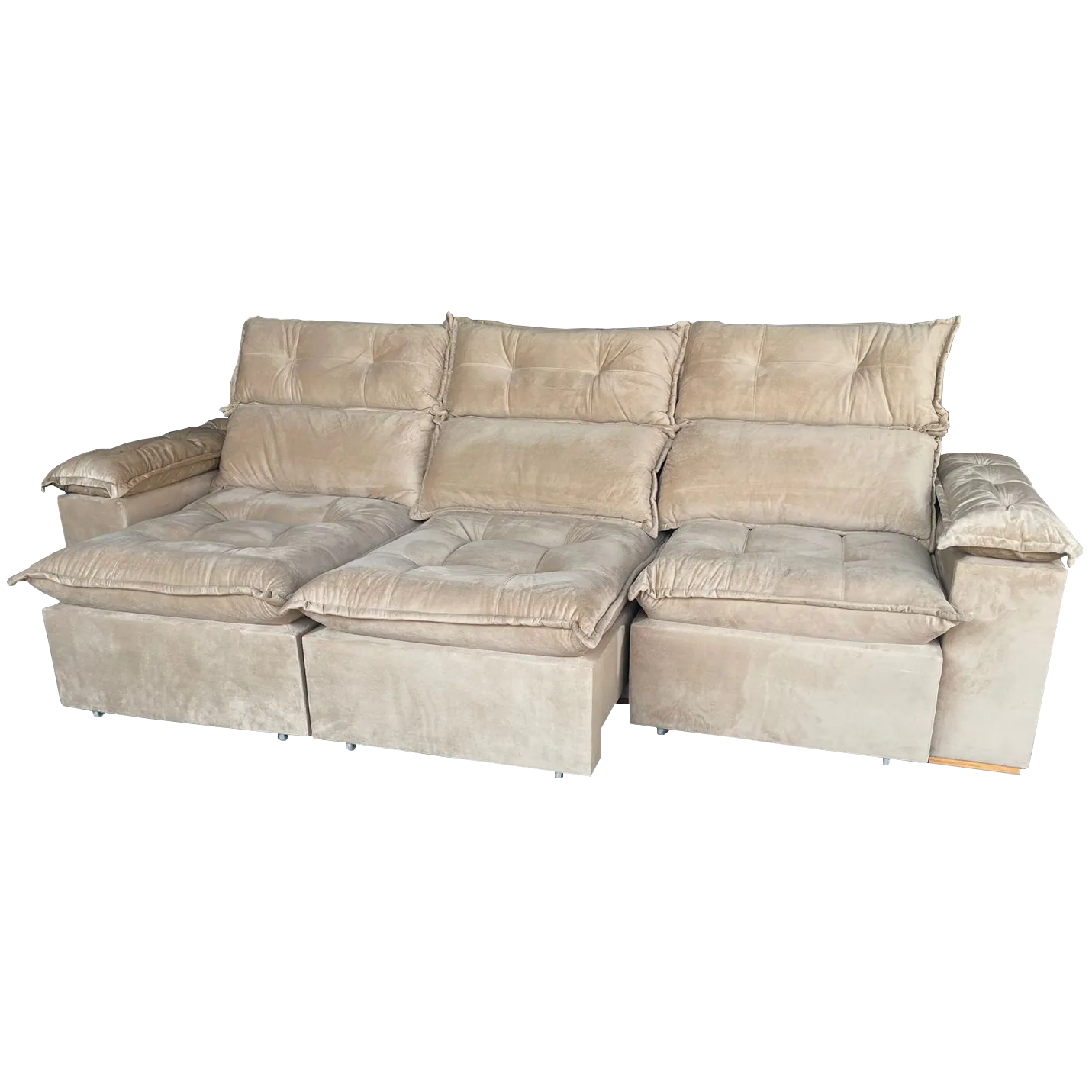 Sofá Retrátil e Reclinável Imperial 2,75 m Veludo Jolie Bege 03 – IMPERIAL DECOR