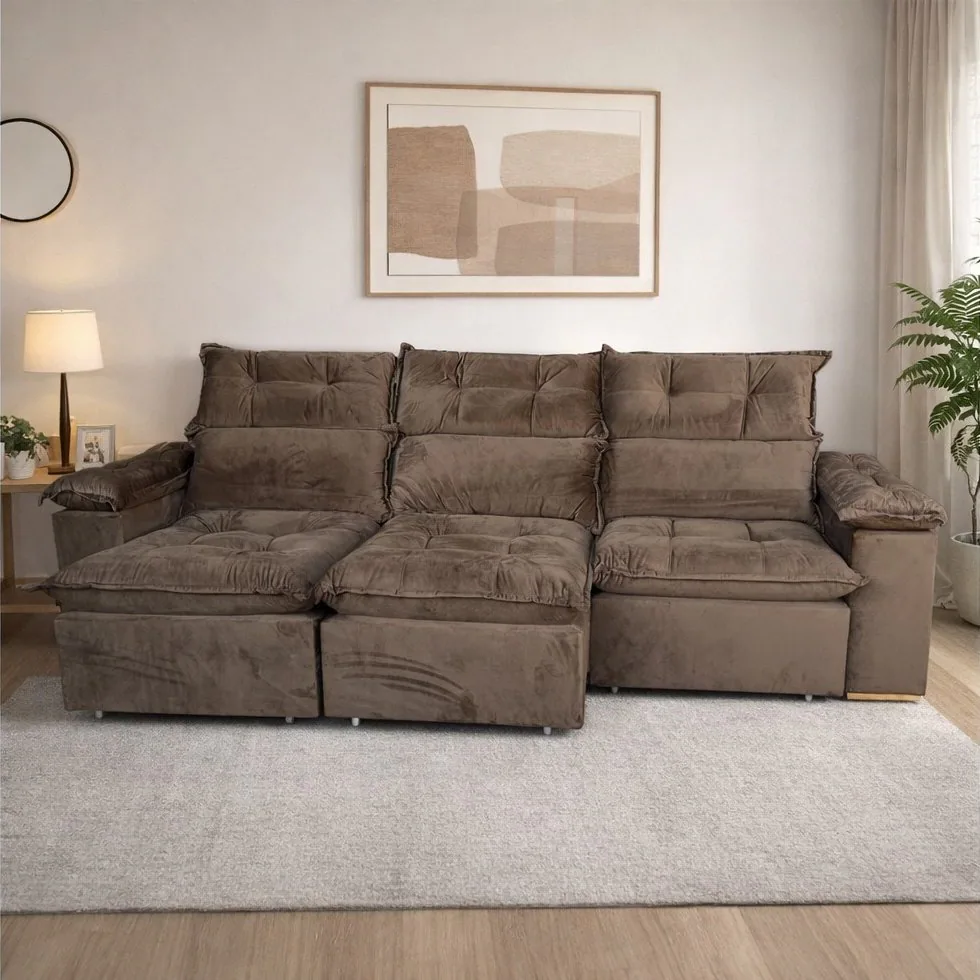 Sofá Retrátil e Reclinável Imperial 2,75 m Veludo Jolie Marrom 05 – IMPERIAL DECOR