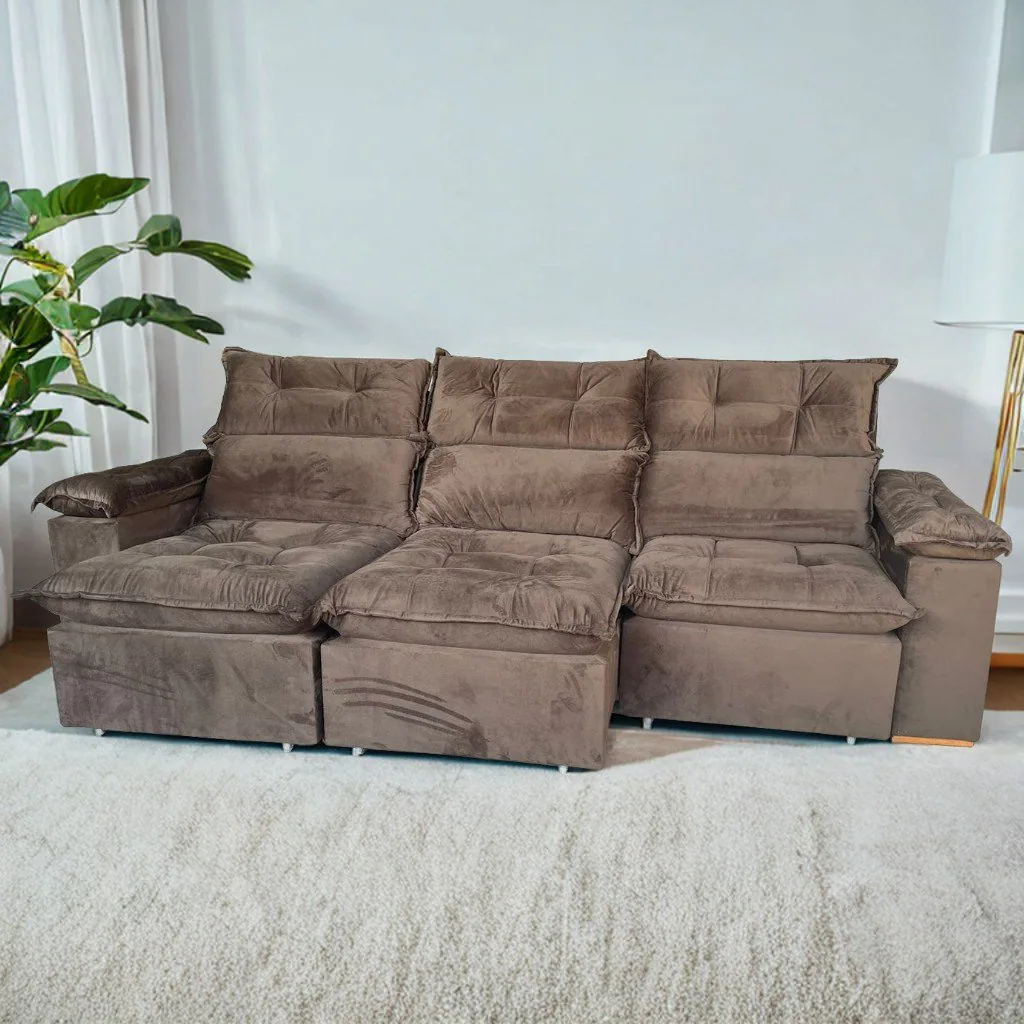 Sofá Retrátil e Reclinável Imperial 2,75 m Veludo Jolie Marrom 05 – IMPERIAL DECOR