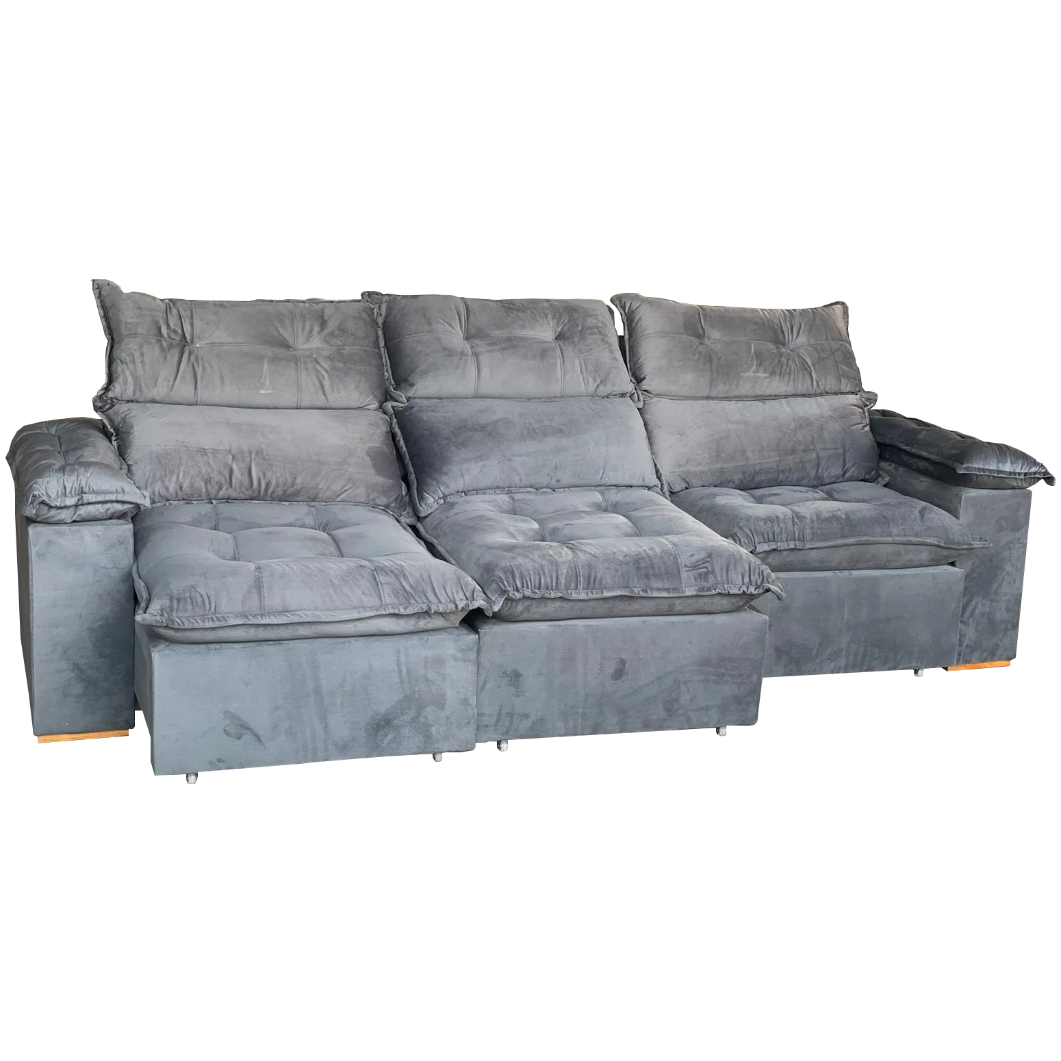 Sofá Retrátil e Reclinável Imperial 2,75 m Veludo Jolie Cinza 08 – IMPERIAL DECOR
