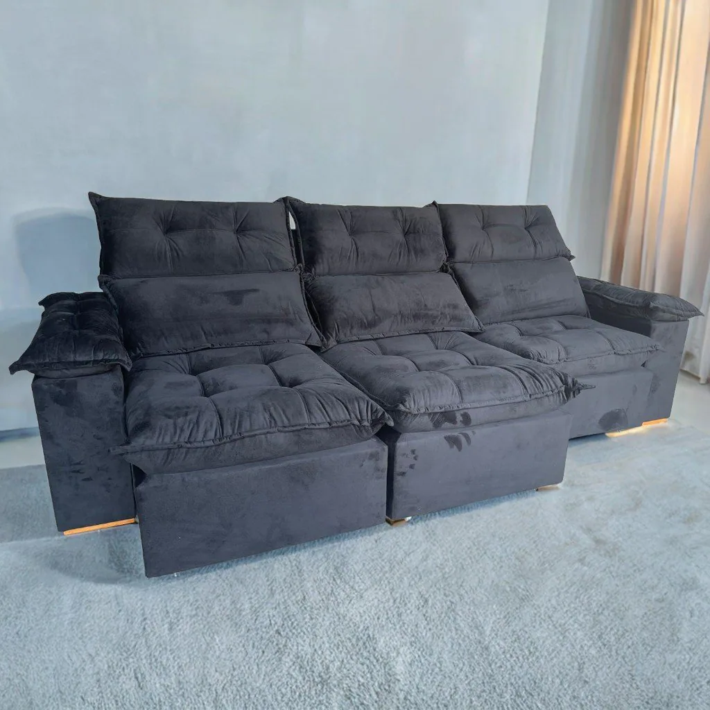 Sofá Retrátil e Reclinável Imperial 2,75 m Veludo Jolie Preto 12 – IMPERIAL DECOR