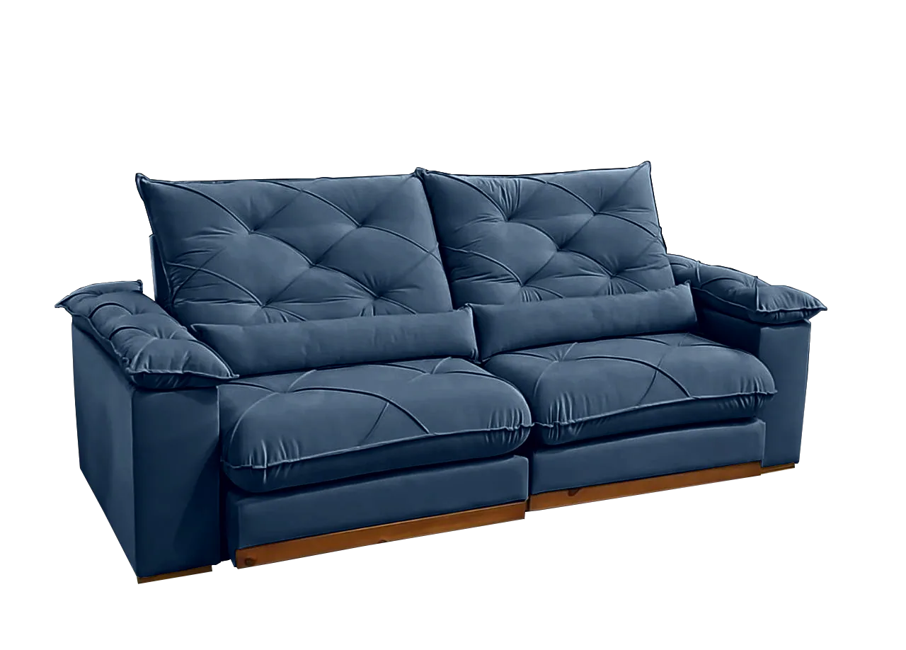 Sofá Retrátil e Reclinável Gran Paladium (Pillow) 2,50 m Veludo Azul – IMPÉRIO DECOR