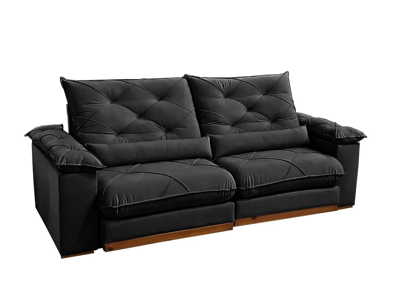 Sofá Retrátil e Reclinável Gran Paladium (Pillow) 2,50 m Veludo Preto – IMPÉRIO DECOR