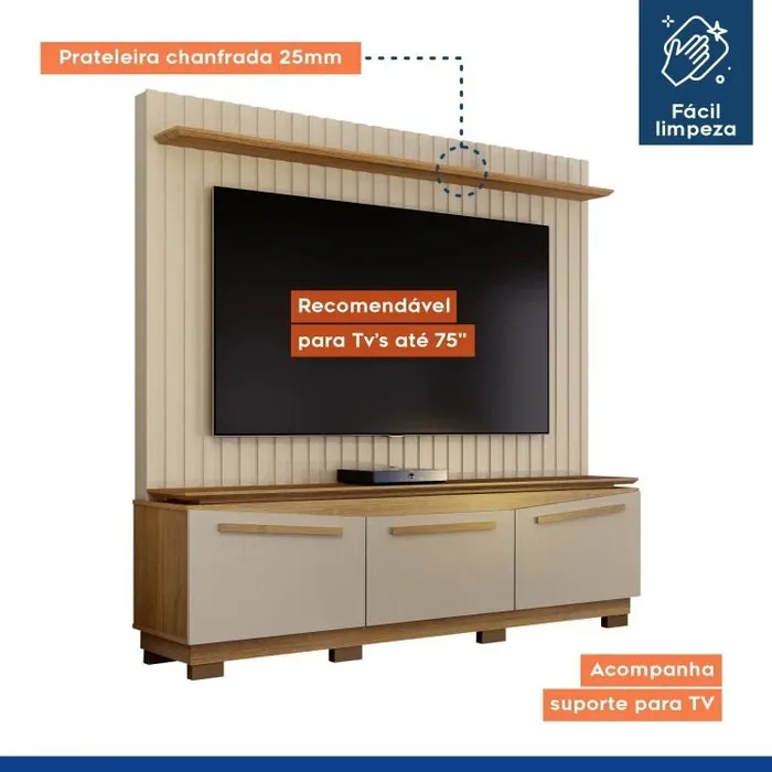 Home Theater até 75″ Montreal Off White/Cinamomo – VALDEMÓVEIS