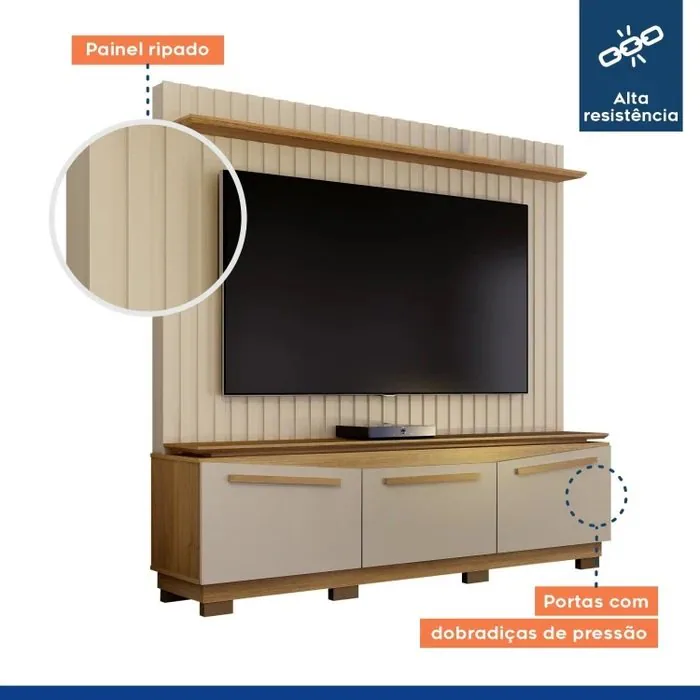 Home Theater até 75″ Montreal Off White/Cinamomo – VALDEMÓVEIS