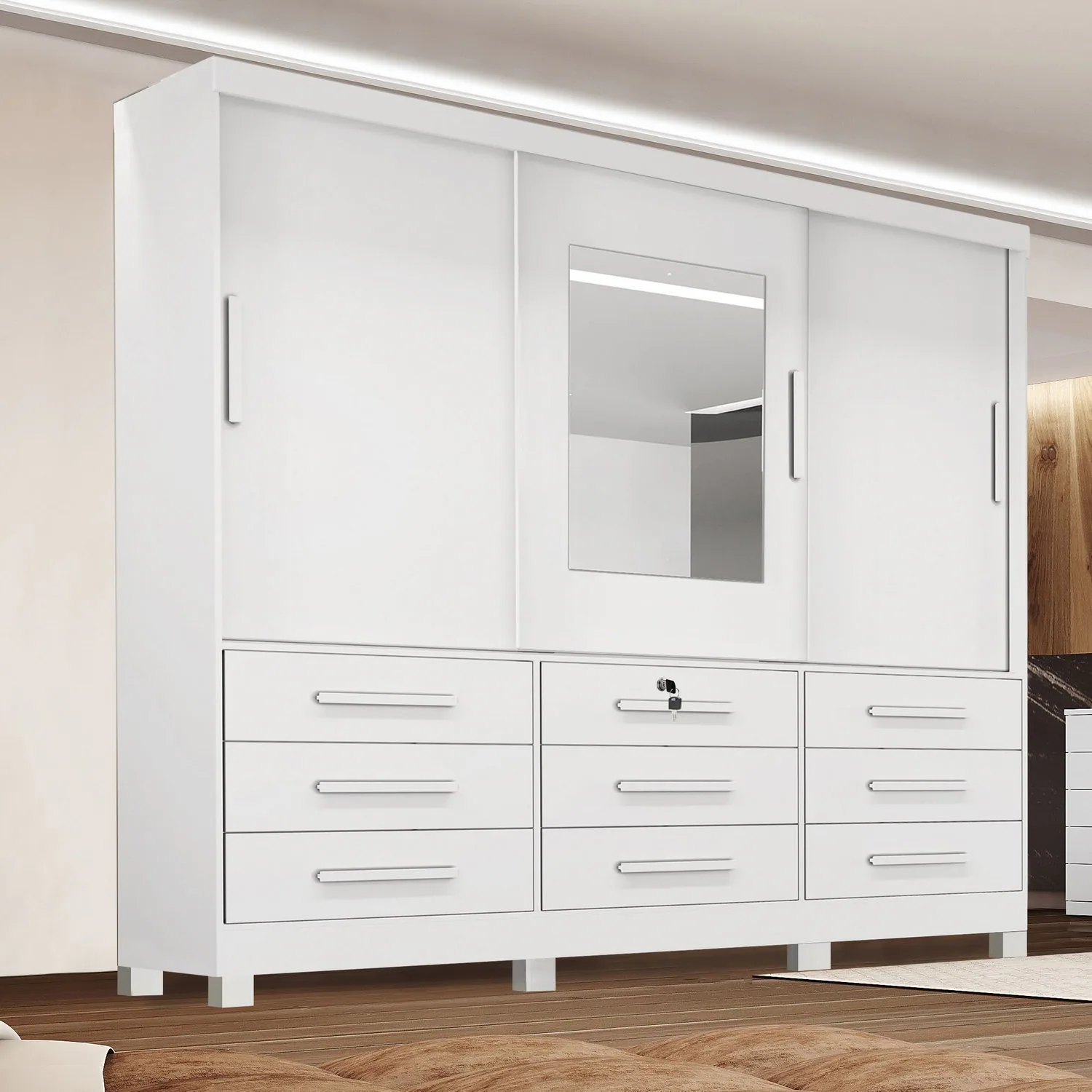 Guarda-Roupa 3 Portas(Com Pés)Athenas 1,80 m Branco – BIANCHI