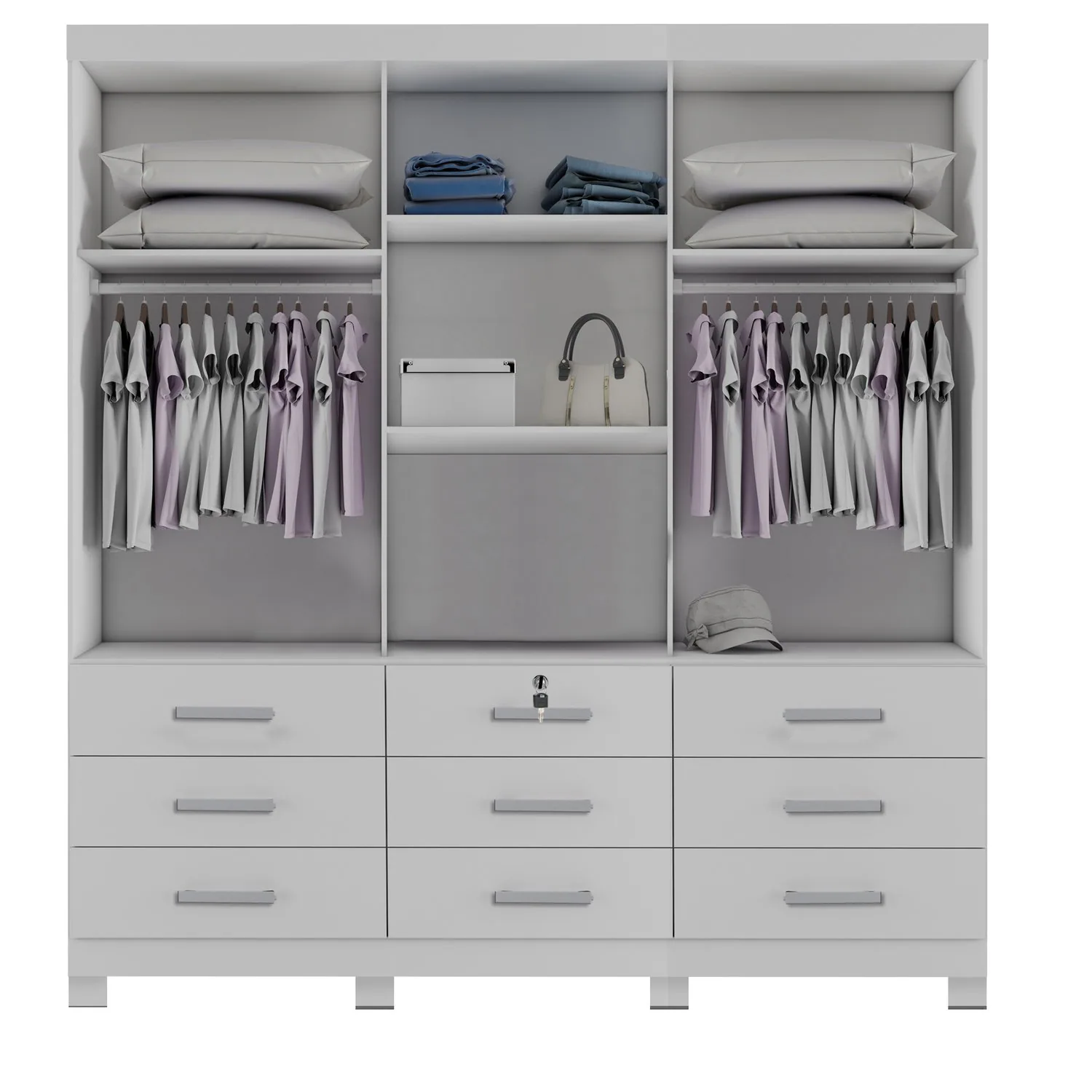Guarda-Roupa 3 Portas(Com Pés)Athenas 1,80 m Branco – BIANCHI