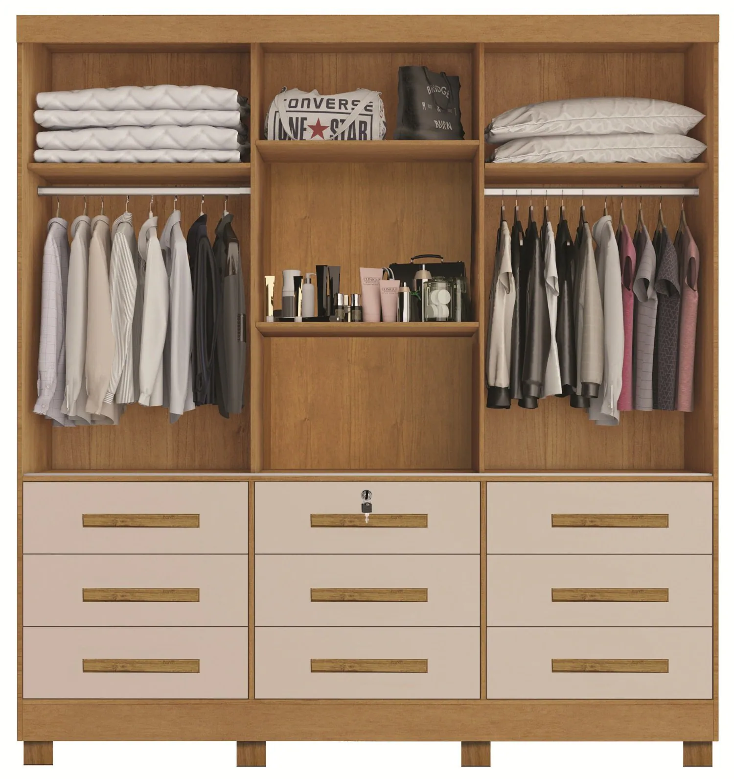 Guarda-Roupa 3 Portas(Com Pés)Athenas 1,80 m Nature/Off White – BIANCHI