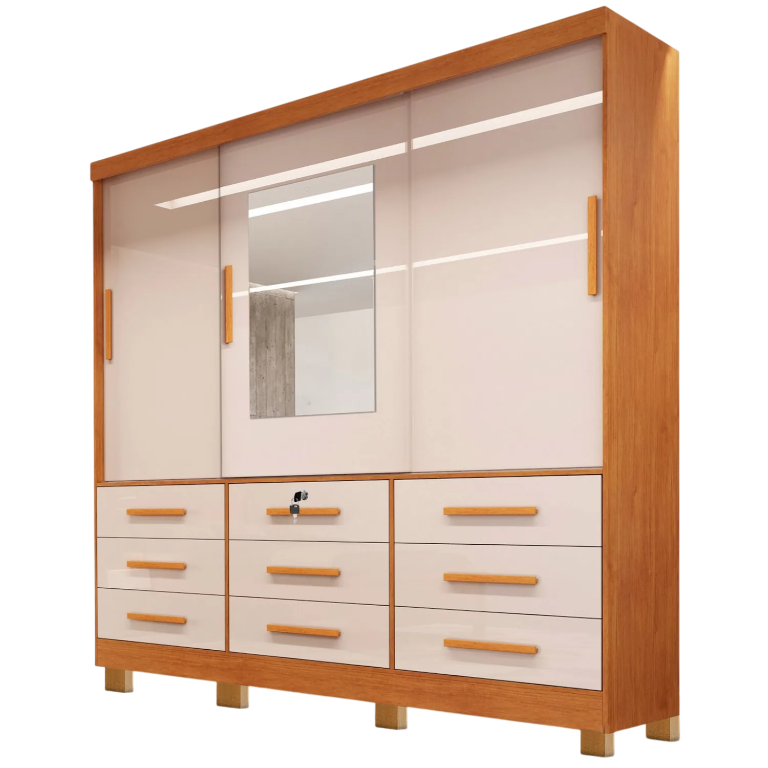 Guarda-Roupa 3 Portas(Com Pés)Athenas 1,80 m Nature/Off White – BIANCHI