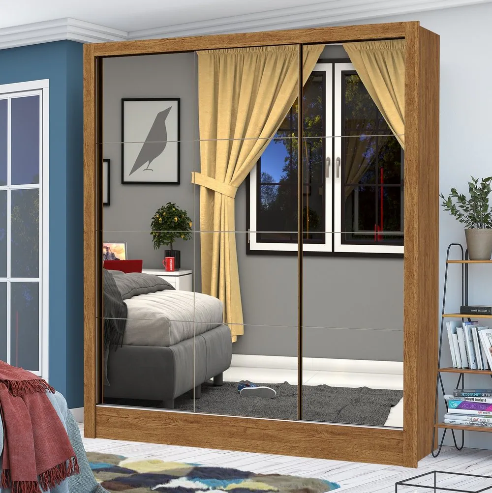 Guarda-Roupa Dubai/Santiago Premium(3 Portas espelhadas) 1,79 m Cinamomo/Branco – CARIOCA MÓVEIS