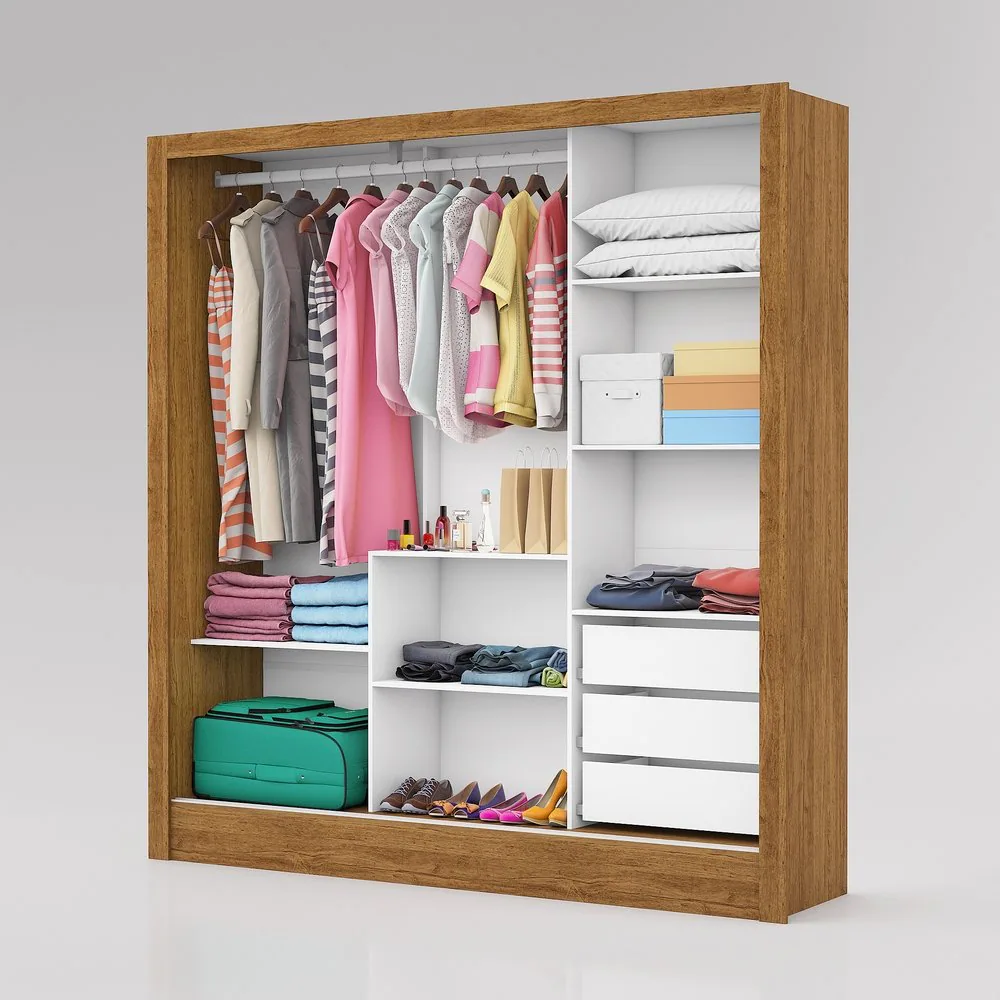 Guarda-Roupa Dubai/Santiago Premium(3 Portas espelhadas) 1,79 m Cinamomo/Branco – CARIOCA MÓVEIS