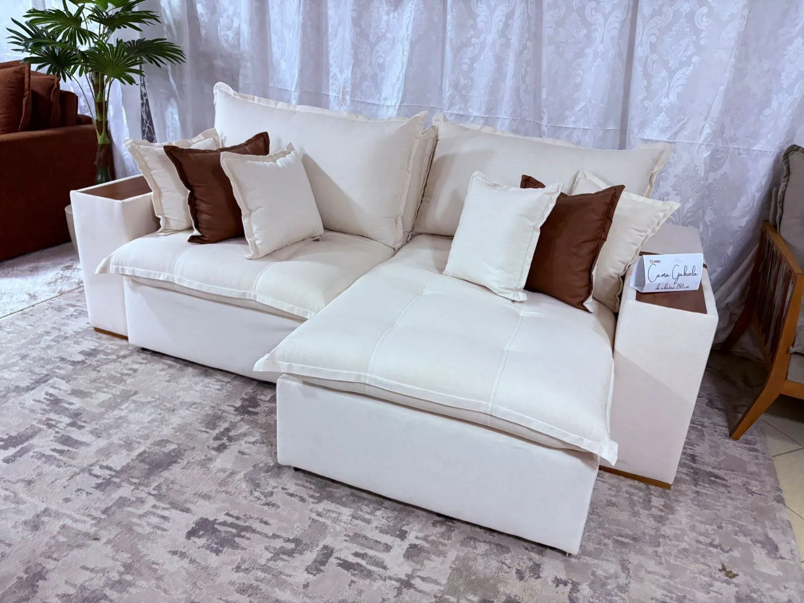 Sofá Cama Retrátil Tebas/Thebas/Gabriela 2,50 m Linho Cru 304/Courino Dalas – ZARAT ESTOFADOS