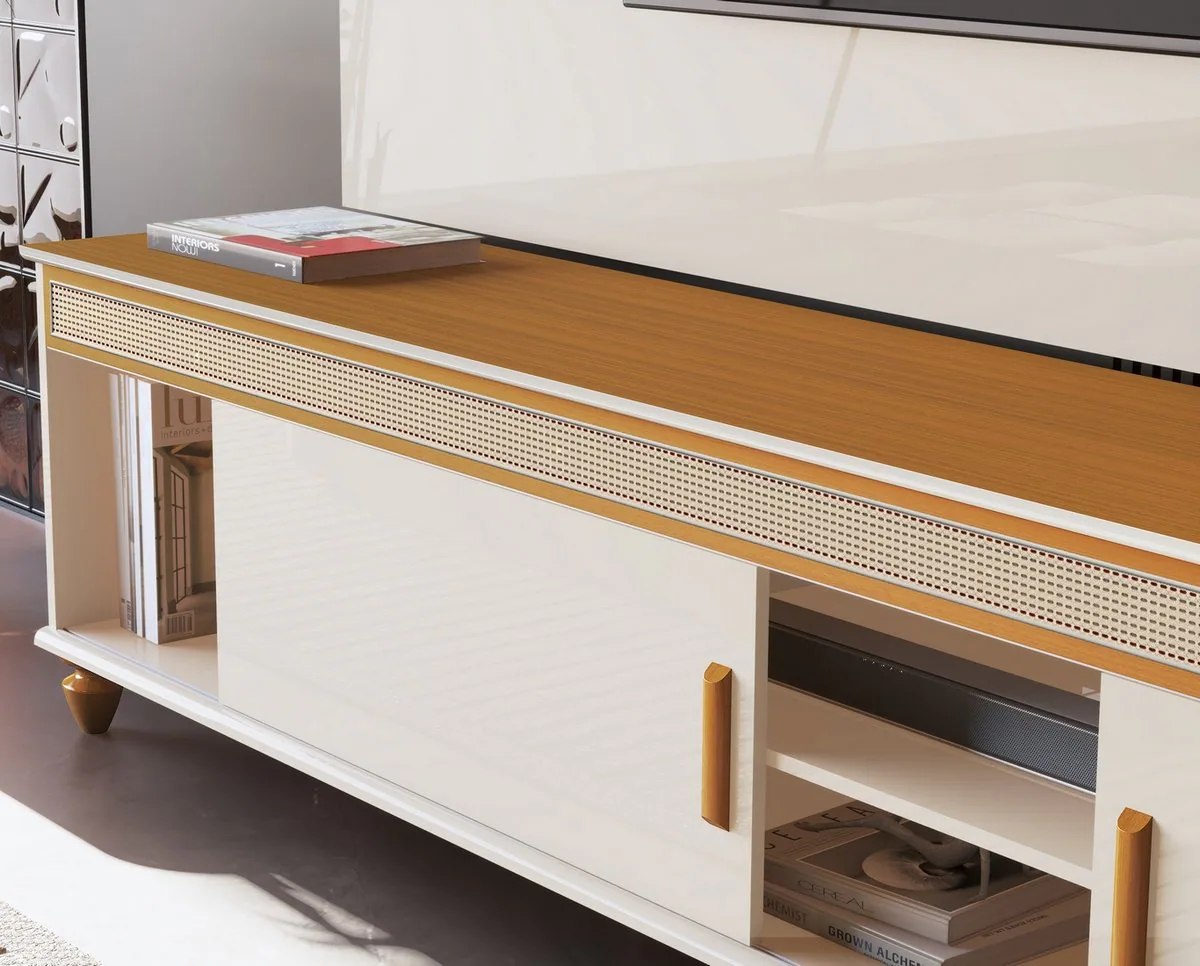 Painel até 75″ Bliss + Rack Comodoro 2.18 Off White/Cedro – EDN MÓVEIS