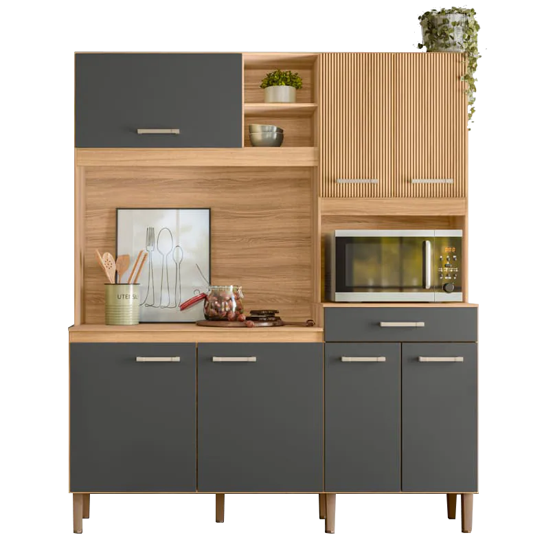 Kit Cozinha Yara 1,60 m Freijó/Chumbo/Ripado – NICIOLI