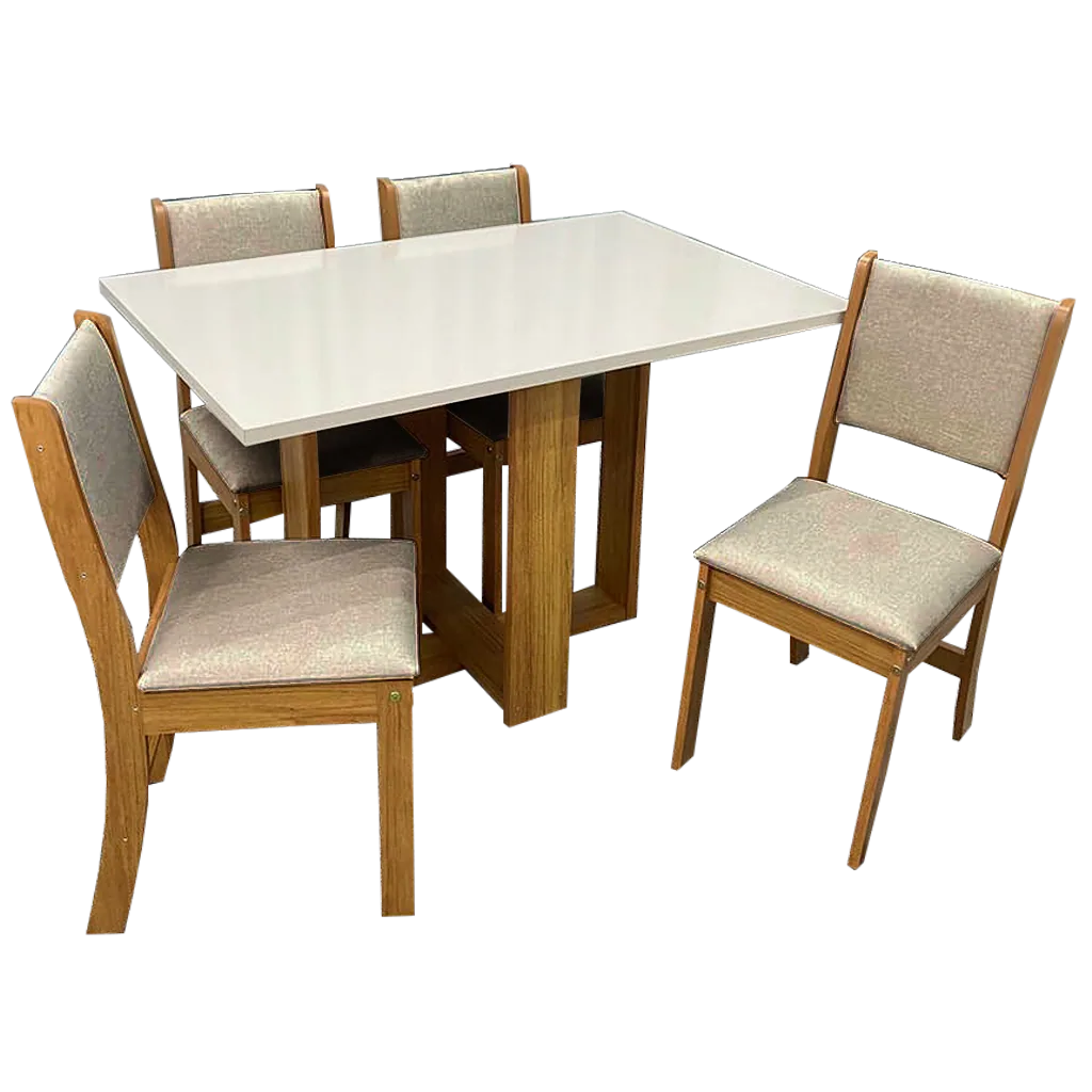 Mesa 4 Cadeiras Magic Mel/Blonde com 4 Cadeiras Sol Linho Bronze – VIERO MÓVEIS