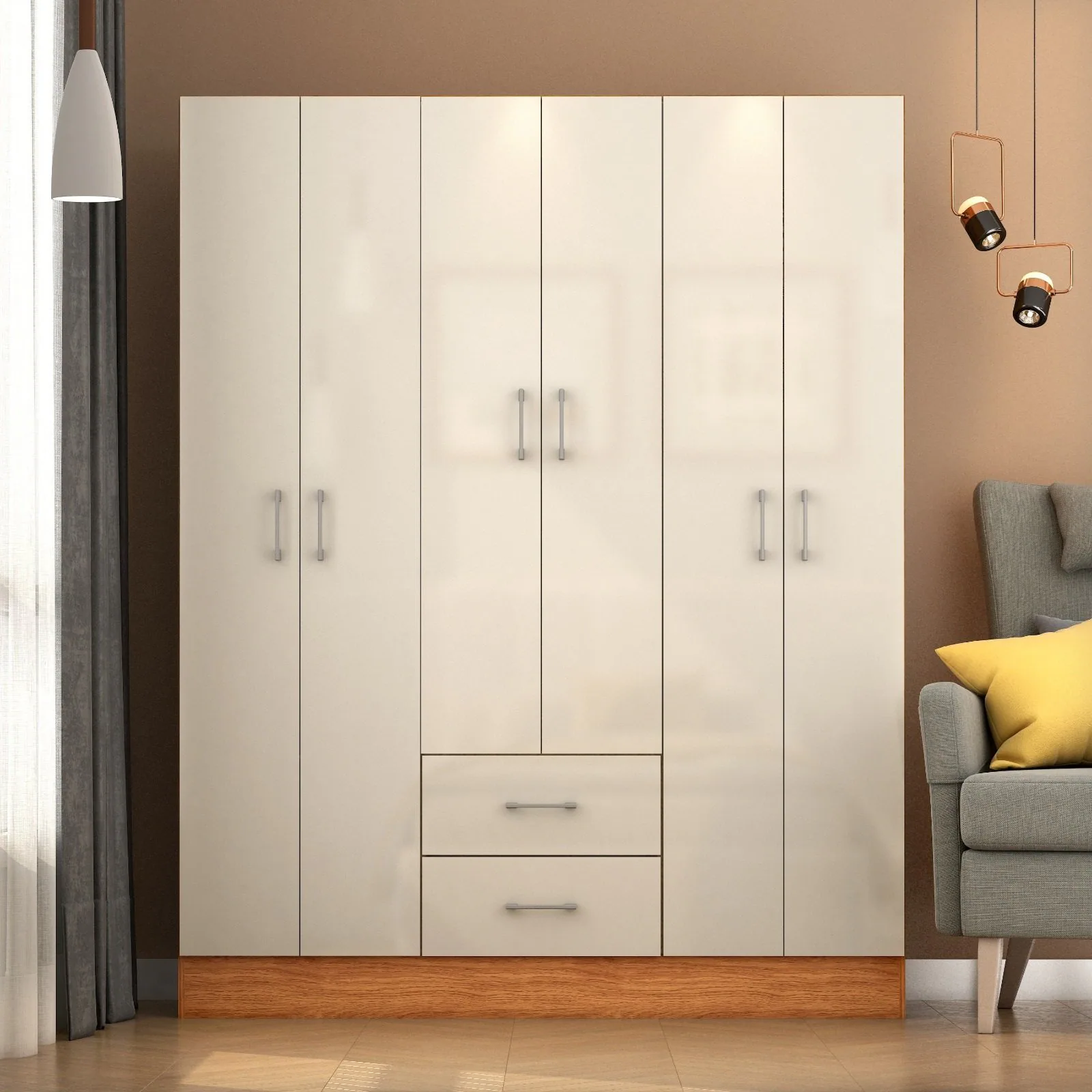 Guarda-Roupa 6 Portas Jamaica 6002 1,34 m Cinamomo/Off White – FELLICCI