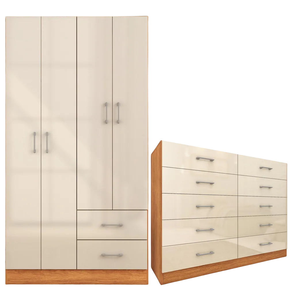 Guarda-Roupa 4 Portas Panamá 4002 + Cômoda 10 Gavetas Caribe Cinamomo/Off White – FELLICCI