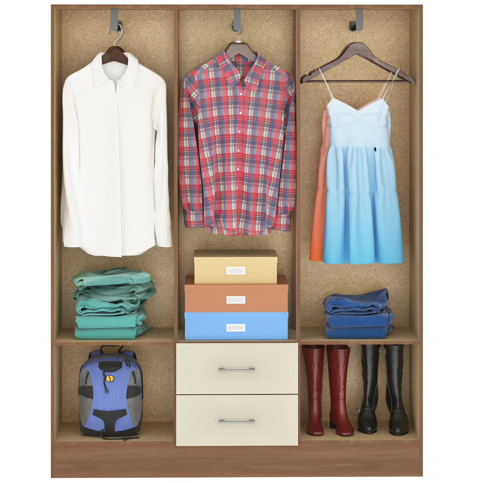 Guarda-Roupa 6 Portas Jamaica 6002 + Cômoda 5 Gavetas Aruba Cinamomo/Off White – FELLICCI